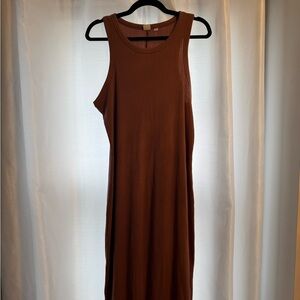 GAP Brown Sheath Midi Dress Sleeveless Scoop Neck